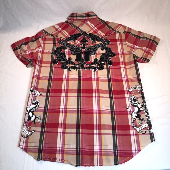 Men’s Bulzeye Black Label Plaid Button Up Short Sleeve Shirt Size XL - Picture 7 of 7